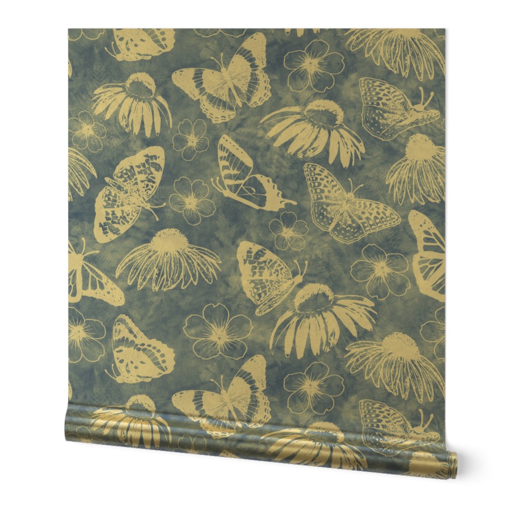 Soft Butterflies on Iris Blue Sunprint Texture
