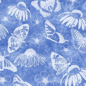 Soft Butterflies on Iris Blue Sunprint Texture