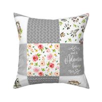 Girls Woodland Cheater Quilt – Adventure Gray Patchwork, Style F