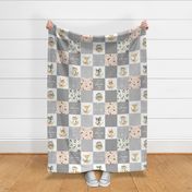 Girls Woodland Cheater Quilt – Adventure Gray Patchwork, Style F