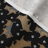 Tiny Trotting Australian Terriers and paw prints - black