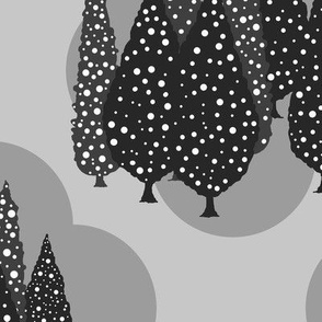 Cypresses in the Moonlight (Dark Gray on Medium Gray) 24inch repeat, David Rose Designs