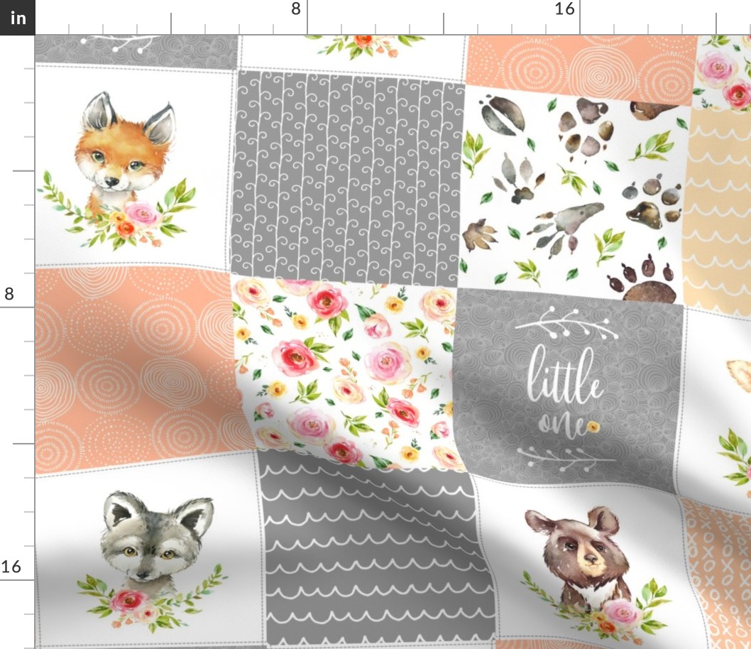 Peach Girls Woodland Cheater Quilt – Little One Blanket Patchwork, Style H