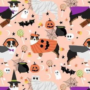 aussie dog halloween fabric - australian shepherd dog fabric,  australian shepherd halloween costume - black tri - light peach