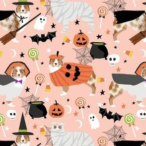 aussie dog halloween fabric - australian shepherd dog fabric,  australian shepherd halloween costume - red merle - light peach