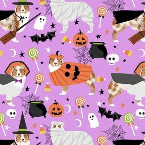 aussie dog halloween fabric - australian shepherd dog fabric,  australian shepherd halloween costume - red merle - lavender