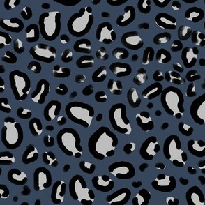 leopard print fabric - dark navy and silver, animal print fabric, animal design - print