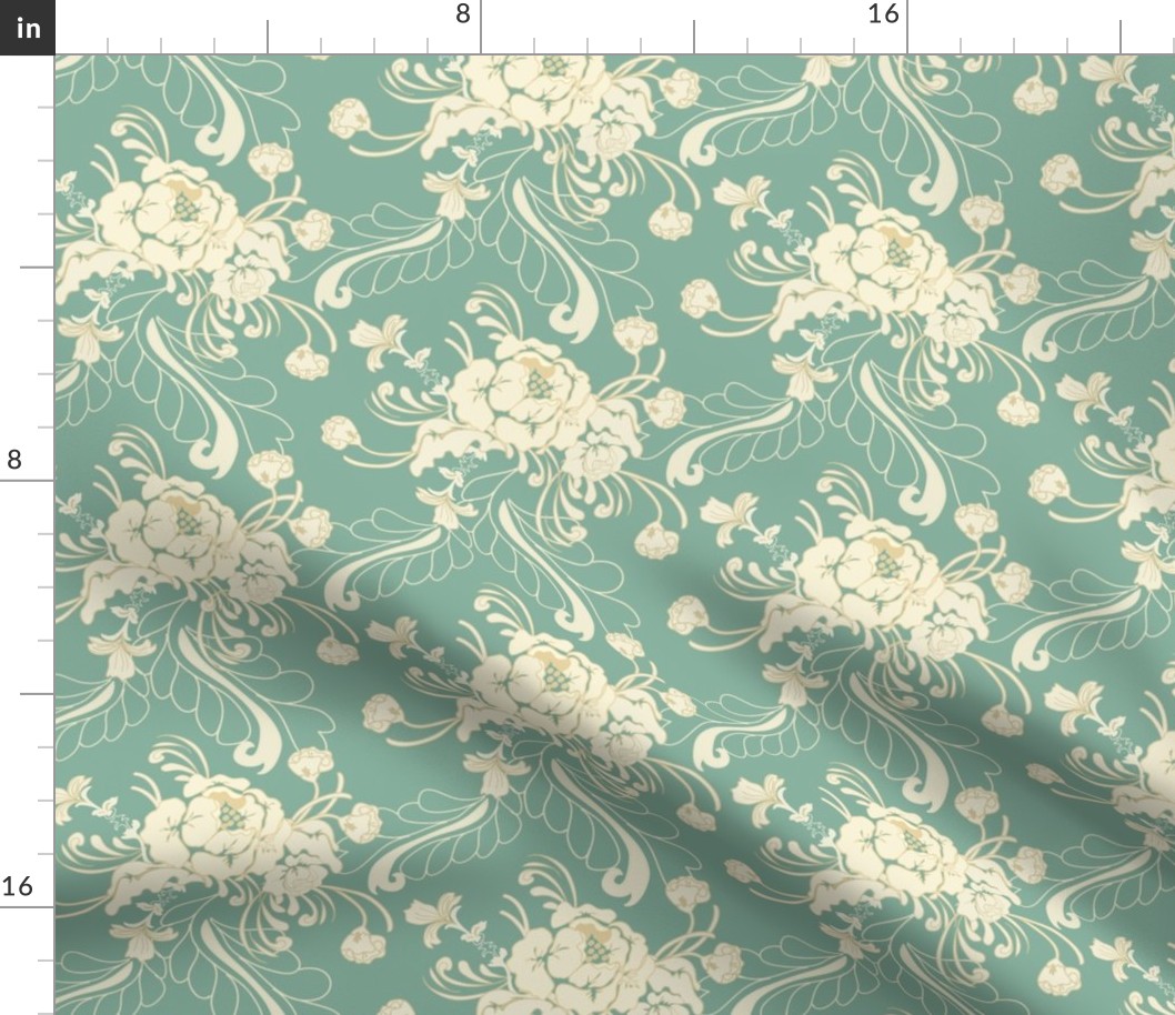 Rose Damask darker teal