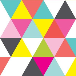 Geometric Triangle Wholecloth by Lizzie and Max | Pink, Aqua Blue, Yellow, Green, Charcoal Grey, White | LM101