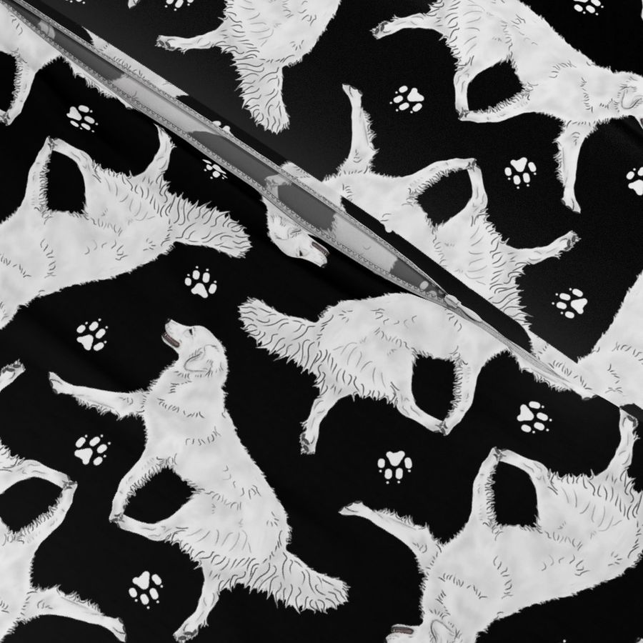 Trotting Kuvasz and paw prints - black