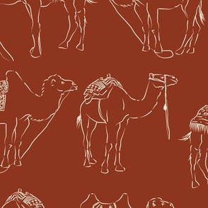 Linocut Camels No. 1 in Rust
