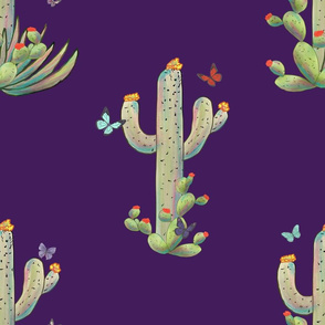 Cactus & Butterflies 2 purple