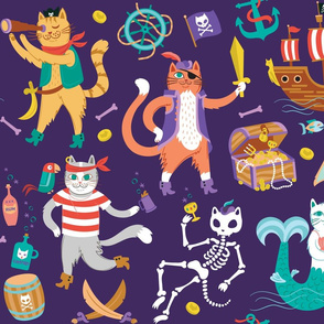 Pirate Cats in Treasure Purple