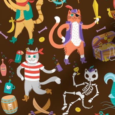 Pirate Cats in Walk the Plank Brown  {small}