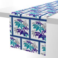 Flower Stencil Tiles in Purple Teal Gray and White