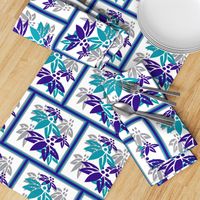 Flower Stencil Tiles in Purple Teal Gray and White