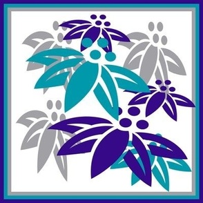 Flower Stencil Tiles in Purple Teal Gray and White