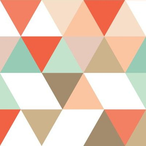 Geometric Triangle Wholecloth by Lizzie and Max | Peach, Persimmon, Tan, Mint, Brown, White | LM102