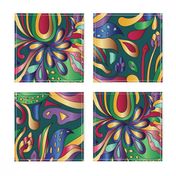 Groovy Mushroom Paisley Florals- Jewel Tone- Large Scale