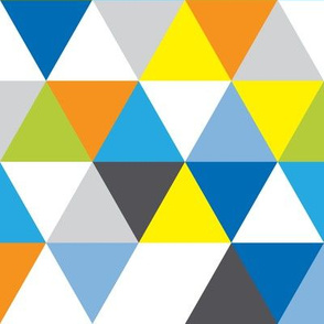 Geometric Triangle Wholecloth by Lizzie and Max | Orange, Blue, Yellow, Green, Charcoal, Grey, White | LM103