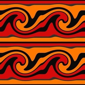 Wave Stripes in Red Wave with Black and Orange 