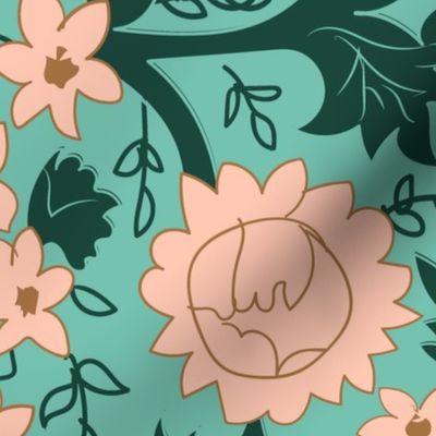 Rosabell Filigree- Rococo Folk Florals-Spearmint- Large Scale