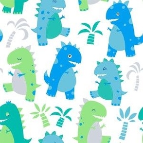 Cute Baby Dinosaurs_Palm Blue