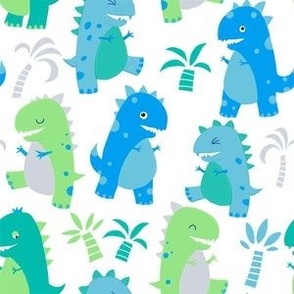 Palm Blue Cute Baby Dinosaurs