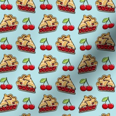 Sweet Cherry Pie - cherries & pie slice - light  blue - foodie - LAD19BS