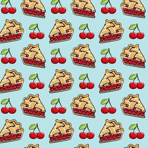 Sweet Cherry Pie - cherries & pie slice - light  blue - foodie - LAD19BS