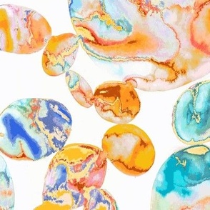 Watercolor bubbles yellow gold turquoise pink 