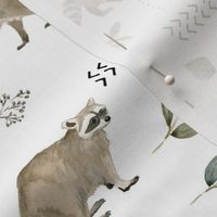 Watercolor Raccoons and Mudcloth // White