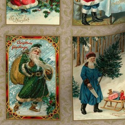 Vintage Santas Panels A-D Fabric | Spoonflower