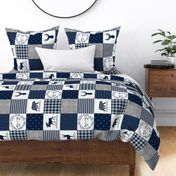 Wild and Free Woodland Patchwork (navy and gray) Cheater Quilt Blanket ROTATED