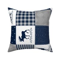 Wild and Free Woodland Patchwork (navy and gray) Cheater Quilt Blanket ROTATED