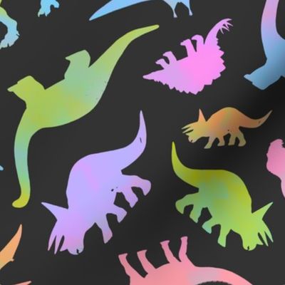 Rainbow Dinosaurs on Dark Grey