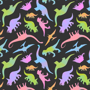 Rainbow Dinosaurs on Dark Grey