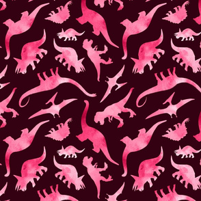 Watercolour Dinosaurs on Dark Pink