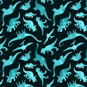 Watercolour Dinosaurs on Navy