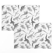 Watercolour Dinosaurs in Grey