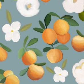 oranges and florals on teal - LARGE 