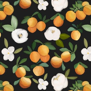 oranges and florals on black