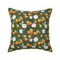 oranges and florals on dark green