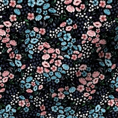 Ditsy Spring Watercolor Flower V.01-Black