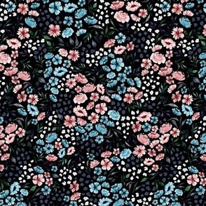 Ditsy Spring Watercolor Flower V.01-Black