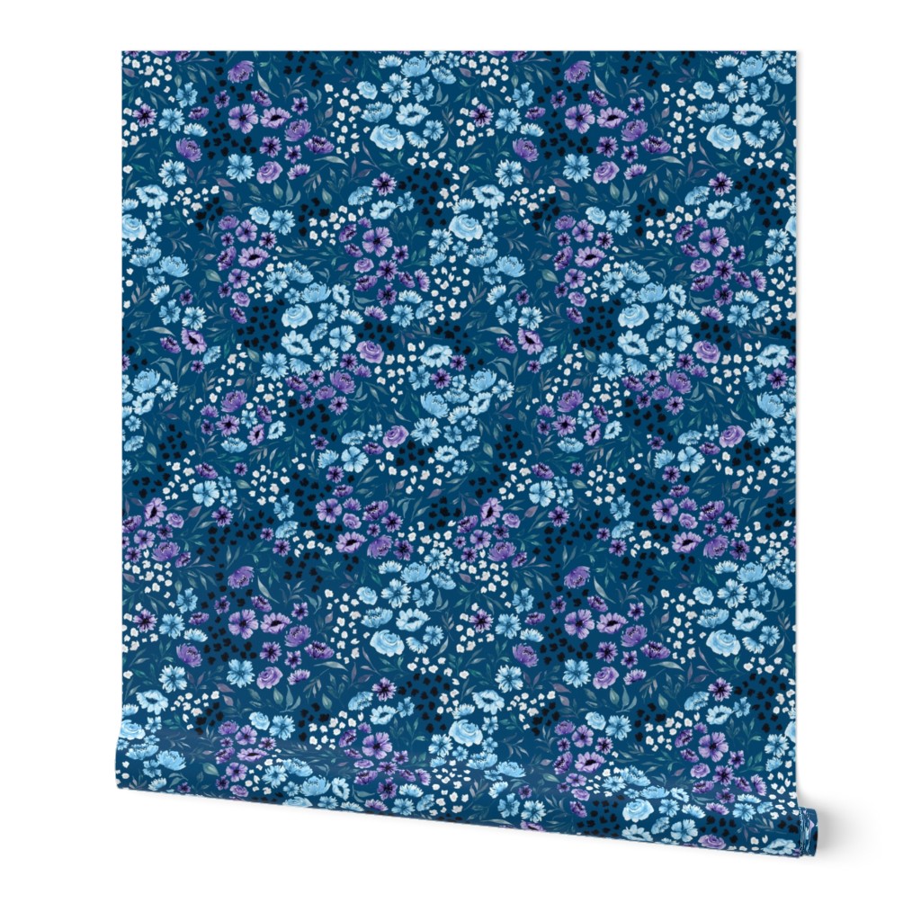 Purple Ditsy Spring Watercolor Flower - Blue