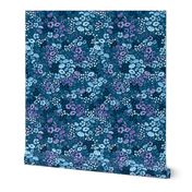 Purple Ditsy Spring Watercolor Flower - Blue