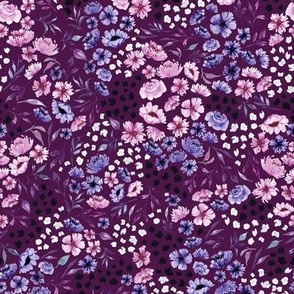 Purple Ditsy Spring Watercolor Flower - Magenta