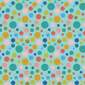 Clown Spots - teal, pink and mustard on seafoam - small scale