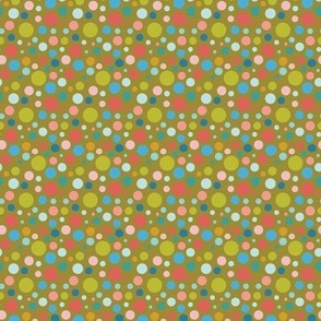 Clown Spots -Green, pink and blue on olive- very small scale